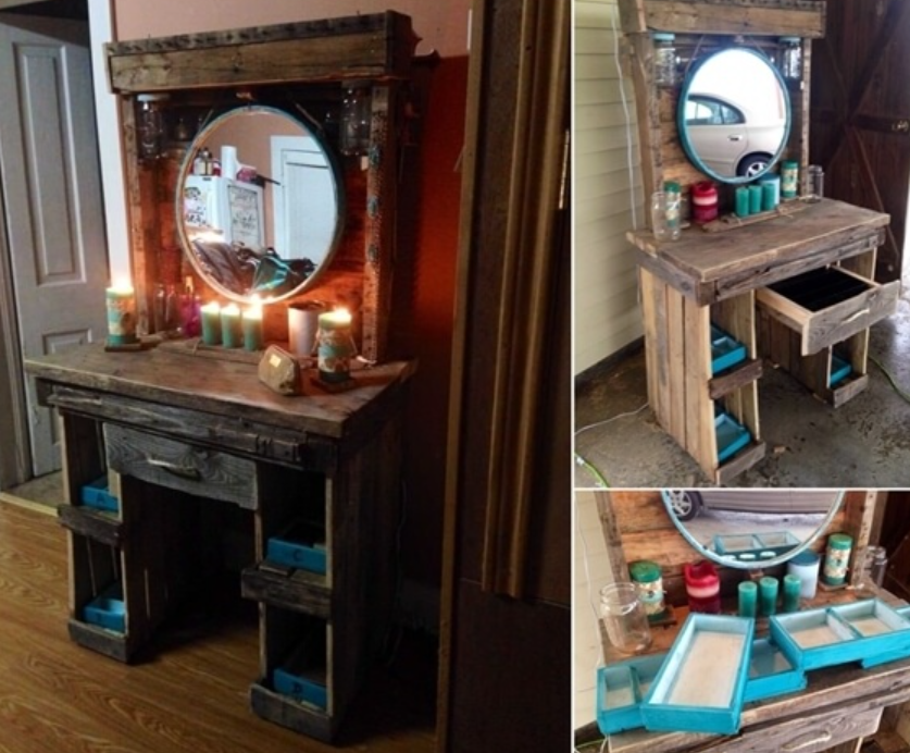 Bring Some Old Pallets into Use and Make a Vanity Table Like This One