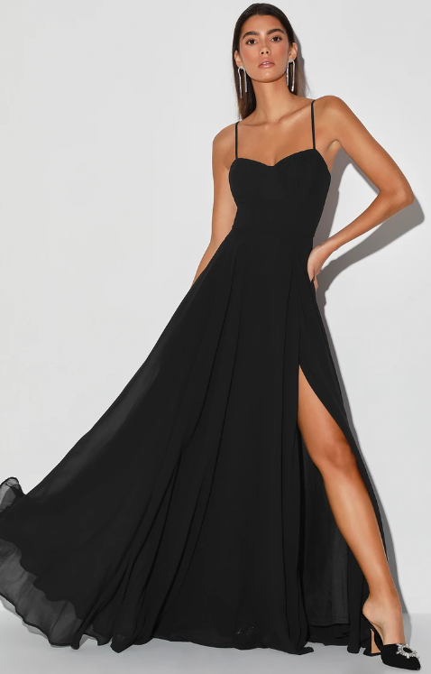 Black Pleated Bustier Maxi Dress