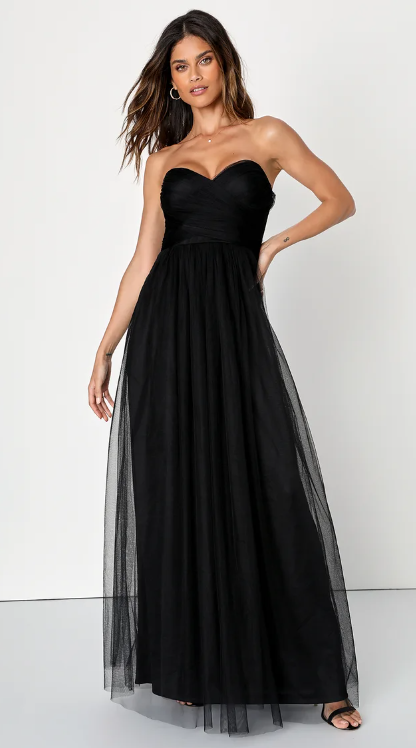 Black Tulle Strapless Maxi Dress