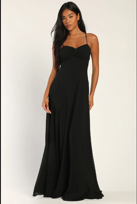 Black Twist-Front A-Line Maxi Dress